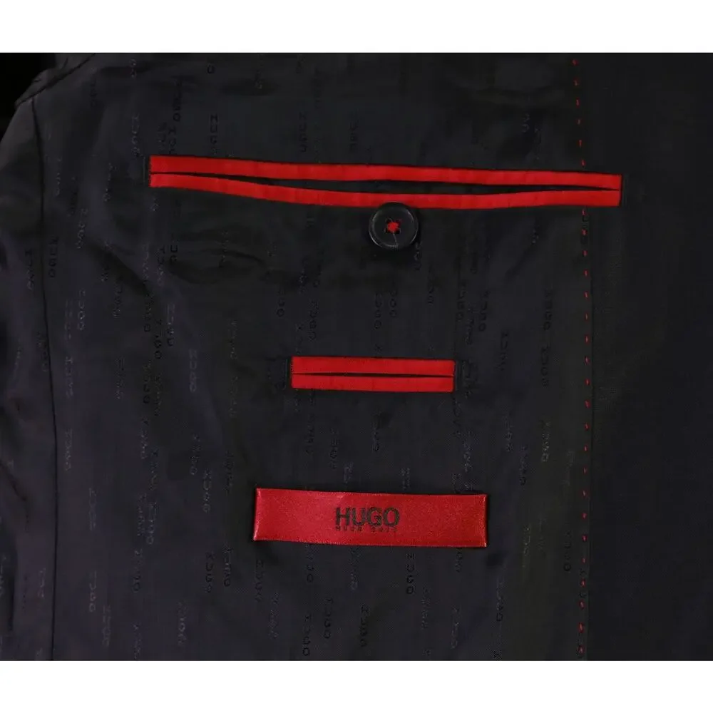 Hugo Boss Red Label Black Sharkskin Shiny Wool 2-Btn Slim Fit Suit 40L